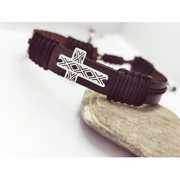 Image 1 of Мъжка кожена гривна с кръст