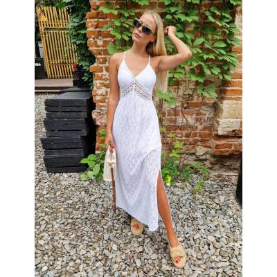 Edoti Strapless richelieu and lace maxi dress biela