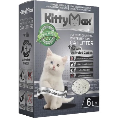 KittyMax Activated Carbon - Котешка тоалетна от бял бентонит с активен въглен