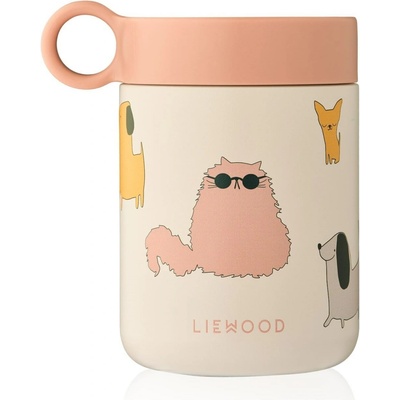 Liewood Dětská termoska na jídlo i nápoje Kiani Cats and Dogs 350 ml růžová