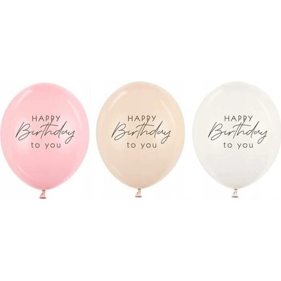 Balónky "Happy Birthday", růžovo-krémové, PartyDeco, 12"
