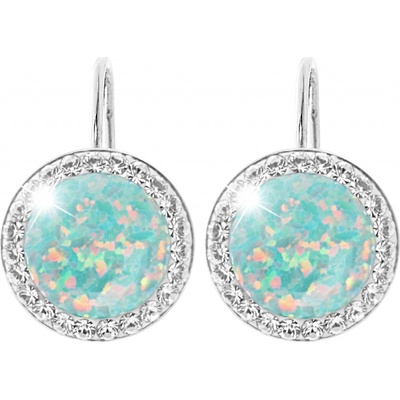 JSB bijoux s.r.o. Stříbrné náušnice klapky s kulatým opálem a krystaly Swarovski Pastel Mint Green velké (Stříbro 925/1000)