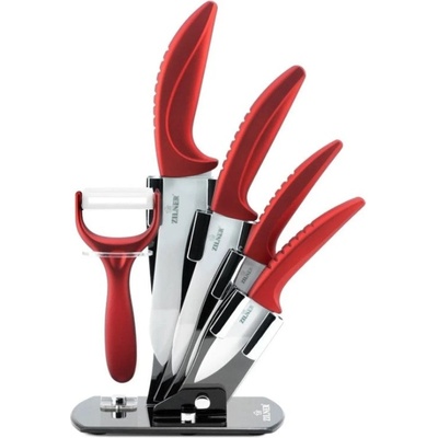 ZILNER Комплект ножове с поставка zilner zl 5123, 6 части, Белачка, Керамично покритие, Червен (1631870006)