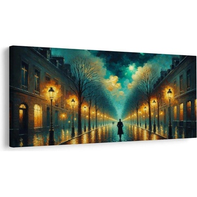 Obraz romantická ulice s pouličními lampami - 80x40