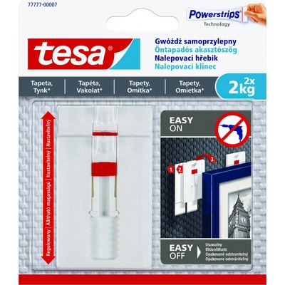 tesa® Nastavitelný nalepovací hřebík na tapety a omítku 2kg, bílá, 2 háčky + 6 proužků – Zboží Mobilmania