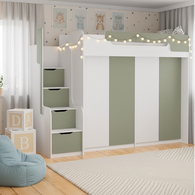 ArtBed Dorian III so skriňou biela/eukalyptus