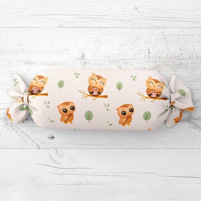 Biante vankúš valec bonbon Sandra SA-616 Sovičky na vetvičkách na bielom 15x40