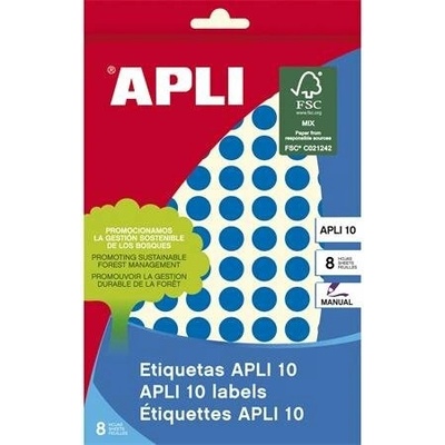 Etikety, okrúhle, priemer 10 mm, ručne popisovateľné, farebné, APLI, modré, 1008 etikiet bal