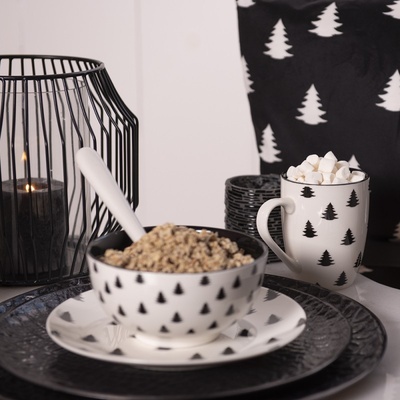 Clayre & Eef porcelánová miska se stromky black&white X-Mas 14 x 7 cm 500 ml