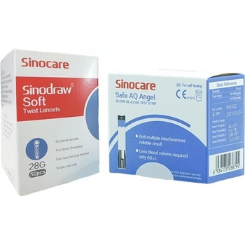 Sinocare doplnkový set: Lancety 50 ks + testovacie prúžky 50 ks pre glukomer Safe AQ Angel