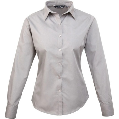 Premier košile PR 300 popelínová dlouhý rukáv dámská Stříbrná