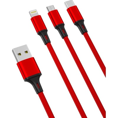 XO NB173 3v1 USB - Lightning + USB-C + microUSB, 2,4A, 1,2m, červený