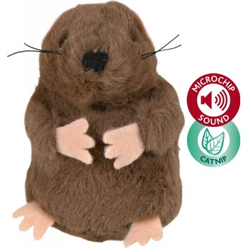 Trixie Stojící pískací plyšový krtek s catnipem 8cm