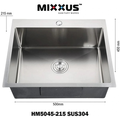 Mixxus Кухненска мивка от неръждаема стомана MIXXUS HM5045-215 Chrome SUS304 (3.0/0.8), сива, 500x450 мм, дълбочина 215 мм (ET13386)