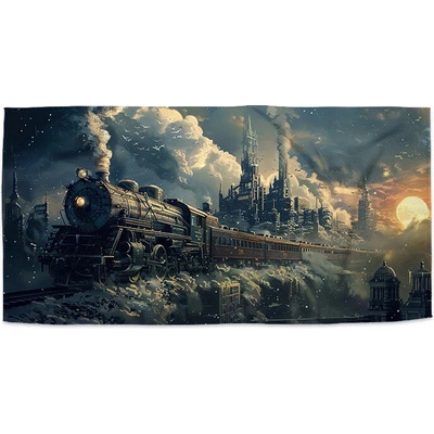 Sablio Uterák Parná lokomotíva v zasneženom meste 30 x 50 cm