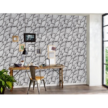 DIMEX ART s. r. o Луксозна флизелинова тапета черно-бели щриховани листа