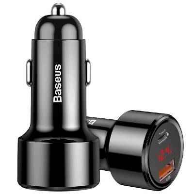 Зарядно за кола Baseus Dual USB & USB-C QC 4.0 Car Charger 45W (CCMLC20C-01), от автомобилна запалка към USB C(ж)/USB A(ж), черно (CCMLC20C-01 / 40807)