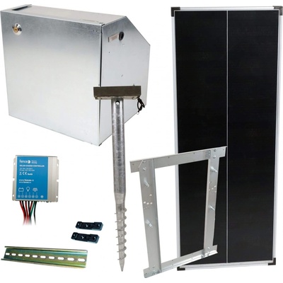 Fencee Základní sada na solární ohradník s bezpečnostní schránkou, regulátor 10 A, panel 100 W, konzole