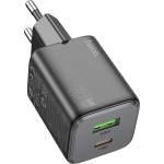 hoco. N41 Променливотоково зарядно устройство USB+Type-C гнездо 20W, PD бързо зарядно устройство 3.0, ЧЕРНО N41_B (N41_B)
