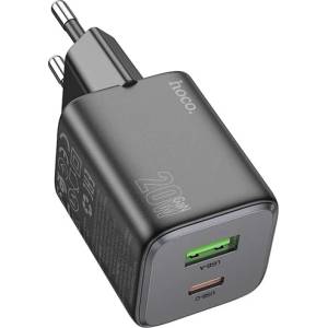 hoco. N41 Променливотоково зарядно устройство USB+Type-C гнездо 20W, PD бързо зарядно устройство 3.0, ЧЕРНО N41_B (N41_B)