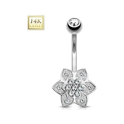 Šperky4U zlatý piercing do pupíku kytička se zirkony ZL01185-WG