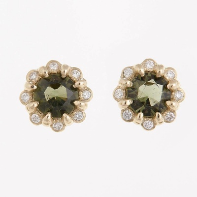 My Moldavite Zlaté náušnice s vltavíny a brilianty 2125-3