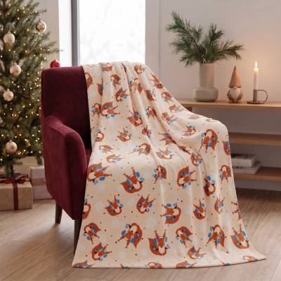 BBK vánoční deka z mikrovlákna X-Mas Friends motiv veverka se sluchátky 150x200