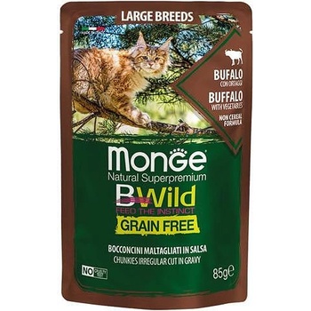 Monge BWILD Grain Free Large Breeds с биволско и зеленчуци - пауч с хапки в сос, без зърнени храни - за котенца и котки в зряла възраст от едрите породи 85 гр