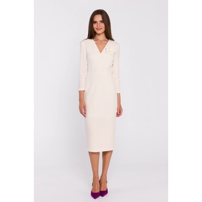 Stylove Woman's Flower pencil dress ivory biela