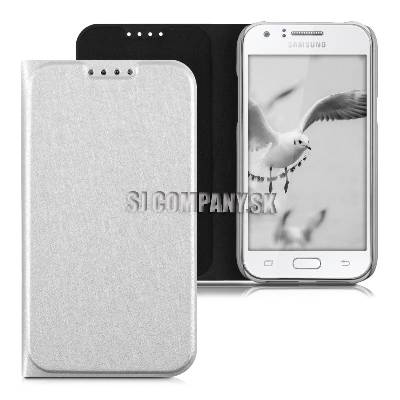 Kožený obal Samsung Galaxy J1 (J100H) – Flip Cover – strieborná