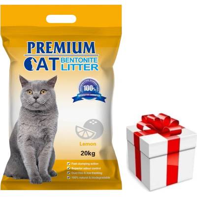 Premium Cat Премиум котешка тоалетна с бентонит - лимон за котки 20 кг + безплатна изненада за котката