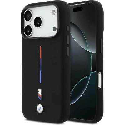 BMW M силиконов трицветен калъф MagSafe за iPhone 17 Pro - черен