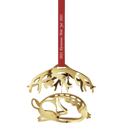 Georg Jensen Pozlacená vánoční ozdoba Sleeping Deer 2023 sběratelská edice, zlatá barva, kov