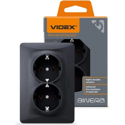 Videx ДВОЕН КОНТАКТ ШУКО vf-bnsk2g-bg 16А binera videx - ГРАФИТ (4820118295046)
