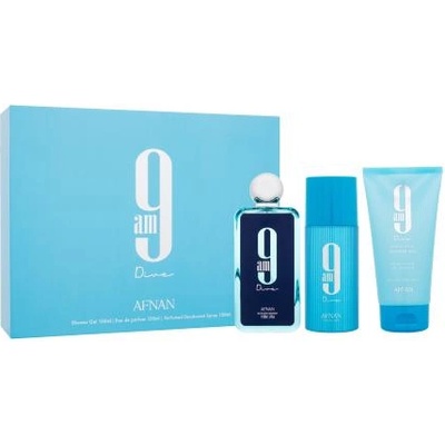 Afnan 9am Dive подаръчен комплект: EDP 100 ml + душ гел 150 ml + дезодорант 150 ml унисекс