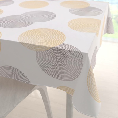 Biante Sametový čtvercový ubrus Tamara TMR-023 Žluté a šedé designové kruhy na smetanovém 90x90 cm