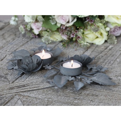 Zinkový antik svícen na 2 čajové svíčky Flower - 28*14*2,5cm - Chic Antique