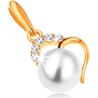 Šperky Eshop Zlatý přívěsek bílá kulatá perla v obrysu nepravidelného srdce S2GG123.12