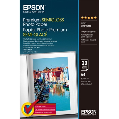 Epson Полугланцова фотохартия Epson Premium (A4, 20 листа, 251 г)