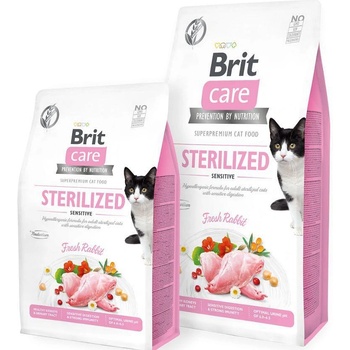 Brit Care Cat Grain-Free STERILIZED SENSITIVE- Пълноценна суха храна за кастрирани котки, за добро храносмилане със 26% заешко месо и зеленчуци, БЕЗ зърнени култури