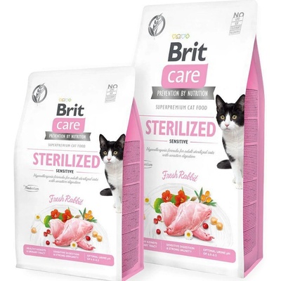 Brit Care Cat Grain-Free STERILIZED SENSITIVE- Пълноценна суха храна за кастрирани котки, за добро храносмилане със 26% заешко месо и зеленчуци, БЕЗ зърнени култури