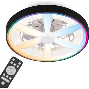 BRILONER - LED ceiling fan with lighting, remote control, DC motor, 5 speeds, RGBIC, CCT, dimmable, lamp with fan, LED ceiling light, ceiling lamp fan, 48 cm, black - 3988015 (3988015)