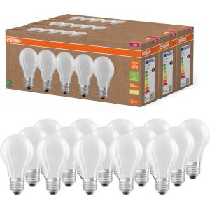 OSRAM highly efficient LED lamps with energy efficiency class A, value pack with 15 bulbs, replaces conventional 100W light bulbs, warm white (2700K), E27, matt glass - 4099854297526