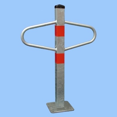 Parkovací sloupek MOTÝLEK – ocel, stříbrno-červená, 800×590 mm, pevný s deskou