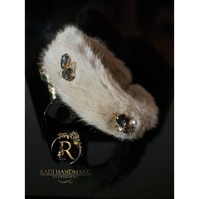 Radi handmade Диадема от естествена кожа бежава с камъни (926)