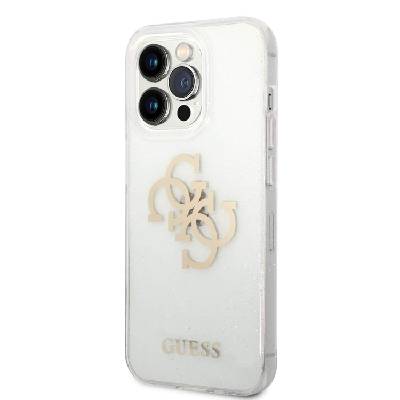 GUESS Big 4G Full Glitter Case - силиконов (TPU) калъф за iPhone 14 Pro (прозрачен)