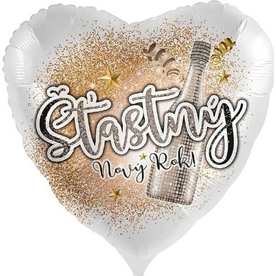 Srdce Šťastný Nový rok! CZ 43 cm fóliový balónek
