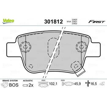 VALEO Sada brzdových platničiek kotúčovej brzdy 301812