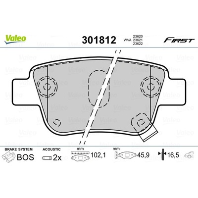VALEO Sada brzdových platničiek kotúčovej brzdy 301812