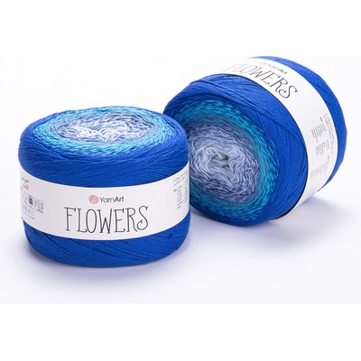 Yarn Art příze Flowers 299 bílá, variace modré